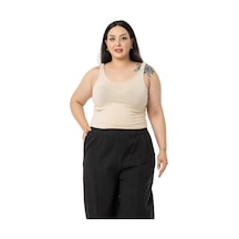 Disentis Büyük Beden Askıları Büzgülü Drapeli Crop Bej Rengi Body-bej Bej