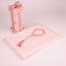 Tesbih + Seccade Desenli Dik Asetat Kutu, Pudra Pembe