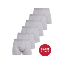 Grey Cat Özel Seri Rahat İç Giyim Günlük Giysi Tekstil 6'lı Paket Erkek Pamuklu Likralı Esnek Kumaş Gri Boxer