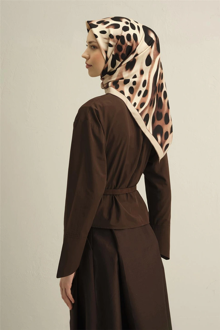 Armine Leopar Desenli Saf İpek Twill Eşarp 9320d 31 KAhverengi