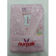 Nurpak Kadife Jakarlı Çocuk Bornozu Pembe