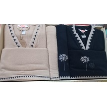 Erba Seca Siyah-bej/siyah Aile Bornoz Seti Bej - Siyah