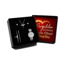 Sevgililer Gününe Özel Tasarım Kutulu Melek Kolye & Melek Bileklik & Taşlı Bileklik & Küpe & Saat Seti