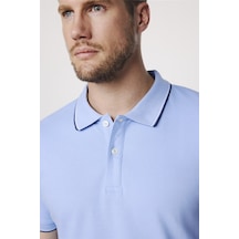 Tudors Erkek Polo Yaka Slim Fit Yaka Ve Kol Şeritli Pike Mavi Tişört-27646-Mavi