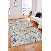 Sarı Geometrik Kaymaz Taban Makinede Yıkanabilir Halı Lk002n11