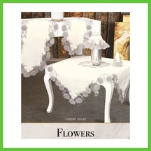 Bezos Flowers Model Krem 5 Parça Keten Dantelli Runner Seti Lüks Salon Takımı Dmc