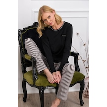 Pierre Cardin 8766 Kadın Uzun Kollu Bisiklet Yaka Pijama Takımı-siyah Siyah