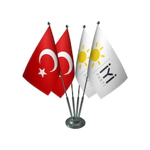 Masa Üstü İyi Parti Bayrağı Türk Bayrağı Dörtlü Krom Direk Masa B