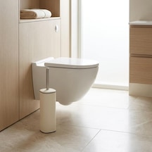 Paslanmaz Çelik Saplı Wc Fırçalık Krem, Kapaklı Tuvalet Fırçası Seti, Hijyenik Saklama Hazneli Banyo Ve Wc Fırçası, Şık Krem Tasarım, 38,5 Cm Beyaz - Çok Renkli