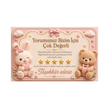 Papelia Sevimli Hayvanlar Temalı Thank You Kartı Müşteri Yorum Kartı 8x5 Cm - Pembe - 144