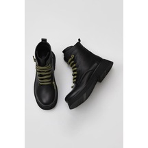 Bueno Shoes 01WR8803 Siyah Siyah Deri Kadın Dolgu Topuklu Bot