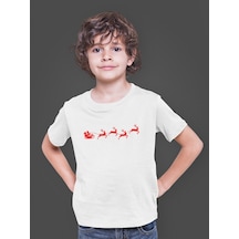 Bumeta Yılbaşı Santa Claus Geyik Silüet Noel Baba Baskılı Çocuk Tişört T-shirt Beyaz