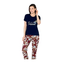 Kısa Kol Yazlık Pijama Takımı Pamuklu Alperi 78-50 Lacivert