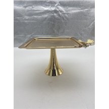Ayaklı Gold Kare Metal Çay Ve Kahve Servis Sunum Tepsisi