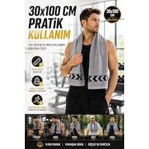 Gri 30x100 Cm %100 Pamuk 450 Gsm Spor Havlusu Fitness Gym Boks Tenis Golf Yüz Havlusu Yıkanabilir