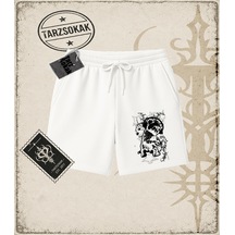 Tarzsokak Gotik & Grunge Streetwear Cat Retro 1 Unisex Şort Beyaz