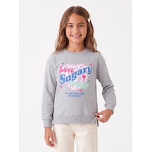 Onloox Kız Çocuk Açık Gri Melanj Kız Açık Gri Melanj Pamuklu Bisiklet Yaka Uzun Kollu Yanı Yırtmaçlı Yazılı Sweatshirt 9-12 Yaş