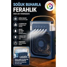 Exenar - Lacivert - Buharlı Serinletici Masaüstü Mini Fan Nemlendirici Led Işıklı Hava Soğutucu Vantilatör 600ml 3kademe