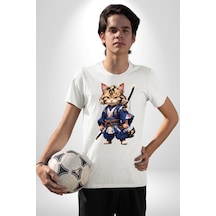 Japon Samuray Kılınç Unisex Unisex Beyaz Organik Baskılı T-shirt Penye Yüksek Kalite Beyaz