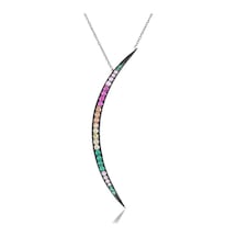 Emılıano Jewellery Renkli Taşlı Gümüş Rengi Kaplama Büyük Taşlı Ay Gümüş Kolye Gold - Rose Gold - Gümüş