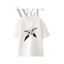 Thewert Dot Art Mouth Tasarım Baskılı Ünisex Beyaz Oversize T-shirt