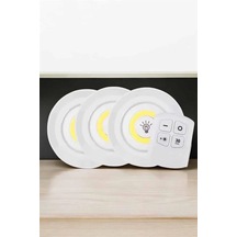 Mey İthalat Spot Lamba Led Işık 3'lü Uzaktan Kumandalı Pilli Yapışkanlı Kablosuz Beyaz