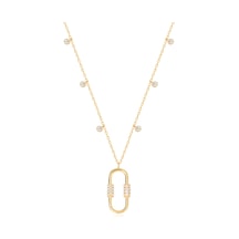 Emılıano Jewellery 925 Ayar Zirkon Taşlı Çengel Kolye Gold - Rose Gold - Gümüş