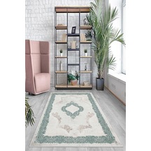 Pelangi Yeşil Çerçeve Osmanlı Motifler Yıkanabilir Kaymaz Taban Leke Tutmaz Modern Salon Halısı Standart