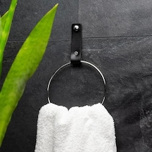 Pratikoutdoor Deri Havlu Askısı, İkili Metal Kulplu Havlu Askısı - Gümüş 4 Renk