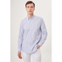 Bisse Erkek Regular Fit Çizgili Spor Gömlek Mavi Gm23y231030 D35 Mavi