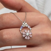 Casera's Gümüş Pembe Dönen Çiçek Kadın Kolye Csr2181345 Gümüş