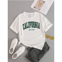 California Wc T-shirt - Beyaz Baskılı Oversize Bisiklet Yaka Kısa Kol Beyaz