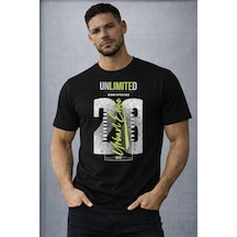 Herkesemoda Unlımıted Yazı Detaylı Basic T-shirt Siyah