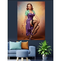 Ahşap Tablo Çorap Giyen Pinup Kızı
