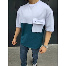 Erkek Tişört Torba Cepli Parçalı Kısa Kol T-shirt - Lacivert