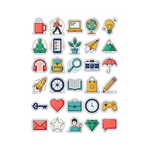 30 Adet Vektörel İkon Ve Yaşam Tarzı Sticker Seti - Laptop Telefon Ajanda Çok Renkli