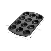 12 Li Muffin Ve Cupcake Fırın Tepsisi Yapışmaz Metal Kek Kalıbı, 12 Gözlü Muffin Kabı, Cup Cake Pişirme Tepsisi, Fırın Uyumlu Kek Kalıbı Siyah
