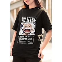 Anime One Piece Luffy Gear 5 Wanted Tişört Siyah