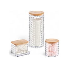 Diamond Ahşap Kapaklı 3'lü Organizer Set, Diamond Model Modern Pamukluk Düzenleyici Şık 3'lü Pa