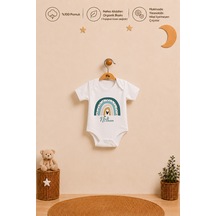 Pia Baby İsimli Erkek Bebek Kısa Kollu Alttan Çıtçıtlı Body %100 Pamuk Organik Baskılı Bebek Zıbın 1095ba9x Ekru