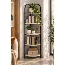 Sulorahome Metal Köşe Kitaplığı Ve Saksılık Bej Traverten Desenli 5 Katlı