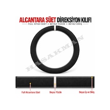 Vw Touran 1 Dikme Direksiyon Kılıfı Full Alcantara Süet Beyaz Yüzük Ve Beyaz Dikiş 2010-2015 Siyah