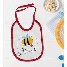 BK Kids Kişiye Özel İsimli Kırmızı Bebek Mama Önlüğü-32 Kırmızı