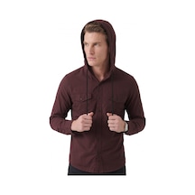 Deep Sea Deepsea Mürdüm Kapüşonlu Likralı Kot Gömlek Slim Fit Çıt Çıt Kapamalı Erkek Gömlek 2300396