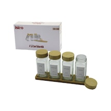4pcs Bambu Kapaklı Cam Tuzluk - Biberlik - Baharatlık 120ml 5361 Çok Renkli