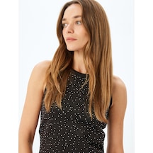 Koton Taş Detaylı Halter Yaka Kolsuz Scuba Kumaş Crop Bluz Siyah 5wak60038fk Siyah
