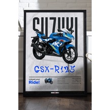 Suzuki Gsx-r125 Siyah Ahşap Çerçeveli Poster, Dekoratif Motosiklet Duvar Tablosu
