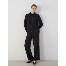 Lcw Modest Siyah Beli Lastikli Keten Karışımlı Kadın Pantolon