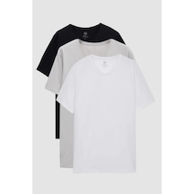 Ds Damat Slim Fit Siyah/gri/beyaz 3'lü Set V Yaka T-shirt 4hc14ortbn55m Siyah/gri/beyaz Çok Renkli