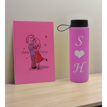 Bk Gift Sevgiliye Özel İsimli Pembe Defter Ve Cam Matara Hediye Seti-10, Sevgiliye Hediye, Sevgililer Günü, Yeni İş Hediyesi